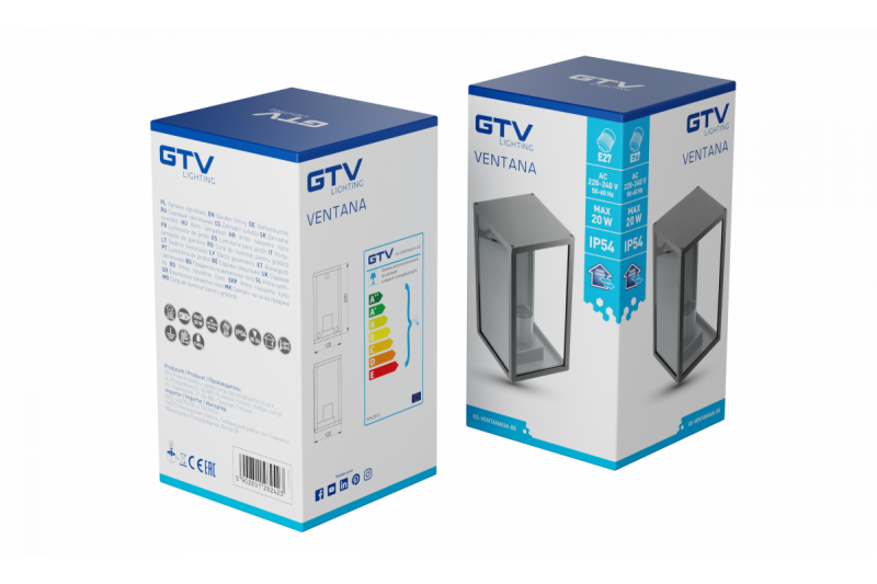 Dekorationsträdgårdsarmatur VENTANA-AU E27 MAX.20W IP54 AC220-240V 50-60Hz övre vägglampa rak svart. 1208964048