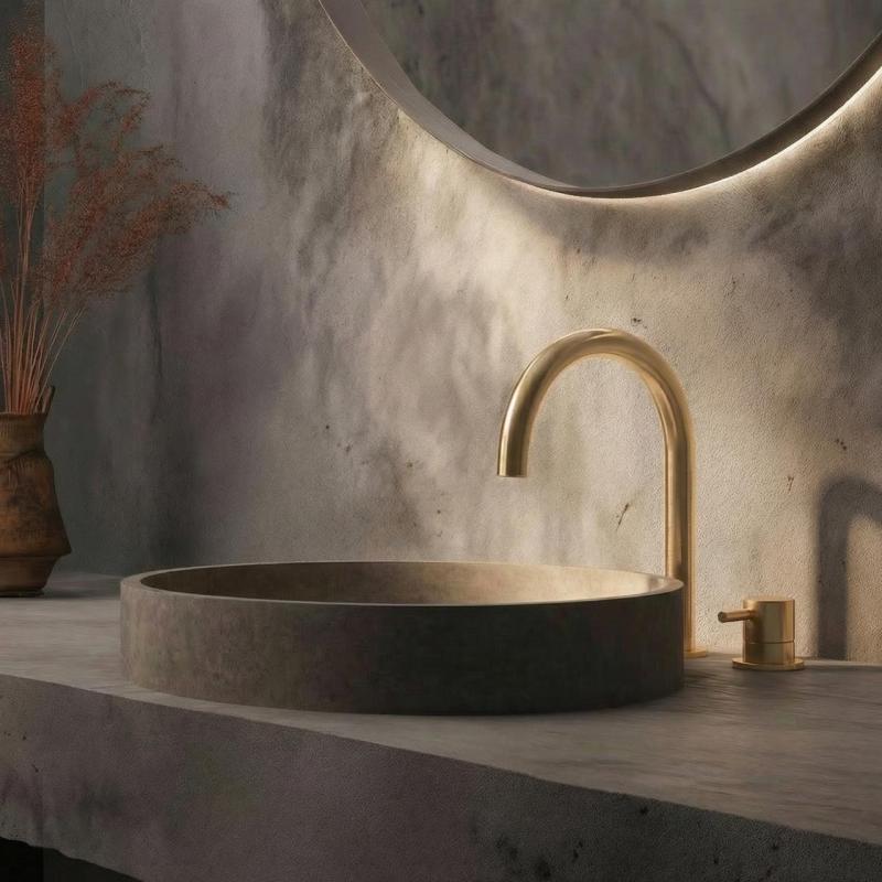 Waterevolution Flow 2-håls tvättställsblandare borstad ljus guld T1121UWGE