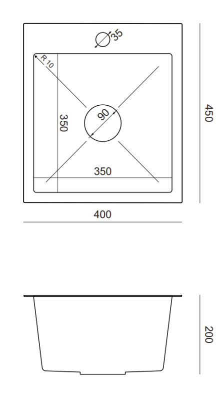 Quadri Dixton 40 set med rostfri diskho 400x450 mm med kranhål och köksblandare Quadri Bristol rostfri