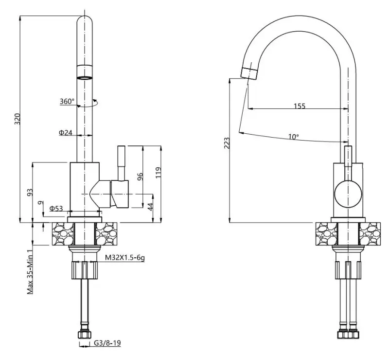 Quadri Dixton 40 set med svart rostfri diskho med nano PVD 400x450 mm med kranhål ovanpå och Quadri Coventry kökskran