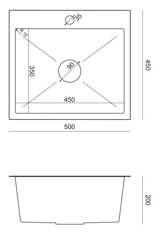 Quadri Dixton 50 set med rostfri diskbänk 500x450 mm med kranhål för montering och rostfri Coventry kökskran
