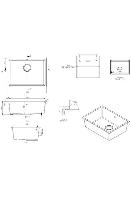 GraniteMy Universal granit vit diskho 55x40 cm vit övermontering undermontering och planmontering med rostfritt stål plugg 1208967109