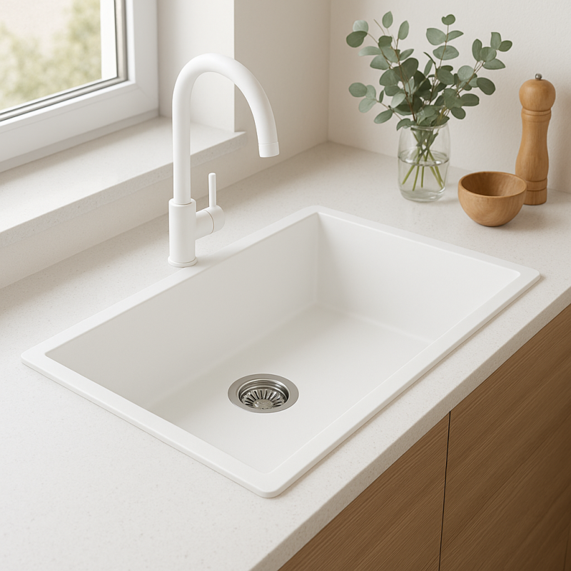 GraniteMy Universal granit stor vit diskho 74x40 cm vit infälld underbyggd och planmonterad med rostfri plugg 1208967111