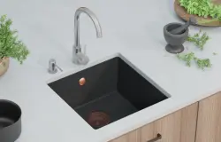 GraniteMy Universal granit svart diskho 40x40 cm svart ovanpåliggande undermonterad och planmonterad med kopparplugg 1208967114
