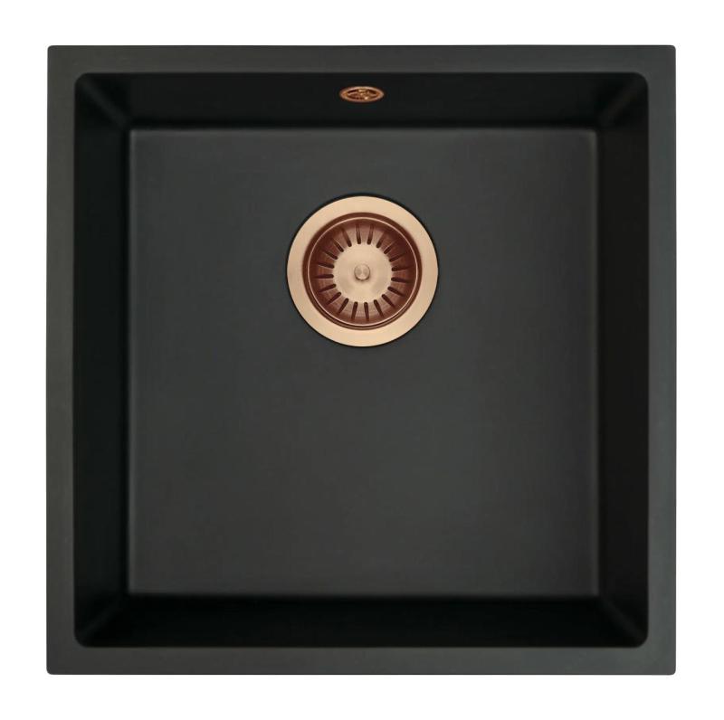 GraniteMy Universal granit svart diskho 40x40 cm svart ovanpåliggande undermonterad och planmonterad med kopparplugg 1208967114
