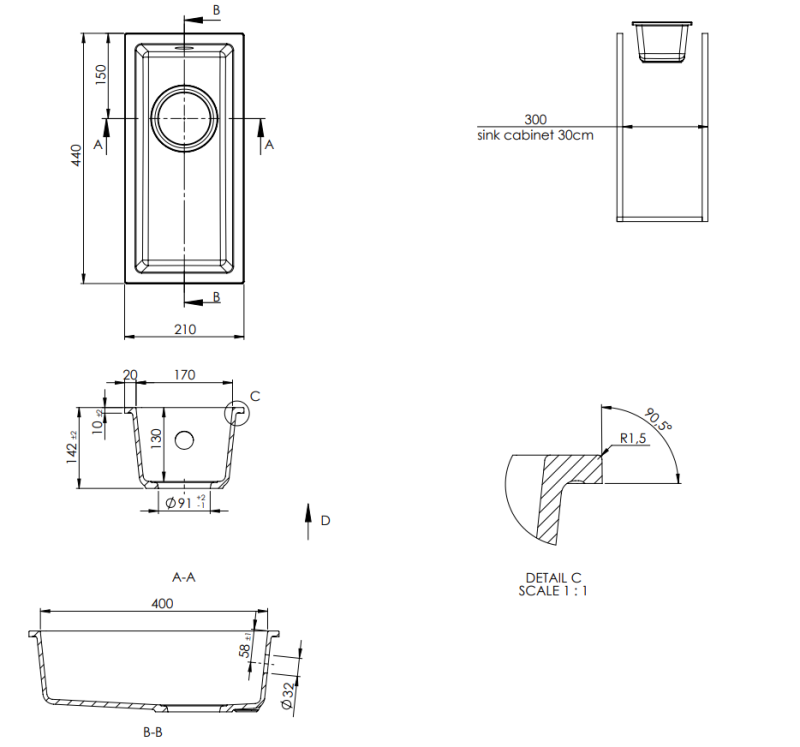 GraniteMy Universal granit vit liten diskho 17x40 cm vit ovanpåliggande undermonterad och planmonterad med kopparplugg 1208967139