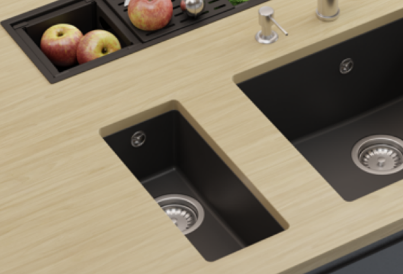 GraniteMy Universal granit liten svart diskho 17x40 cm svart infälld undermonterad och planmonterad med svart plugg 1208967140