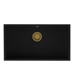 GraniteMy Universal granit stor svart diskho 74x40 cm infällning undermontering och planmontering med guldfärgad plugg 1208967159