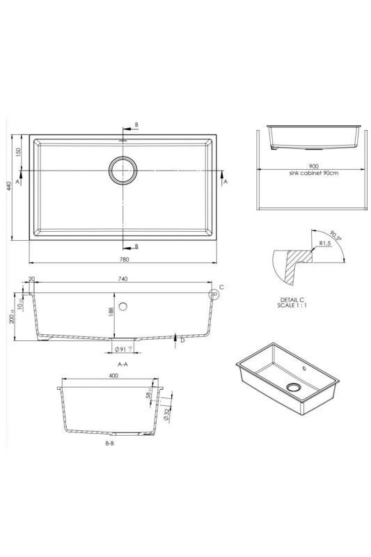 GraniteMy Universal granit stor vit diskho 74x40 cm vit ovanpåliggande undermonterad och planmonterad med svart plugg 1208967161