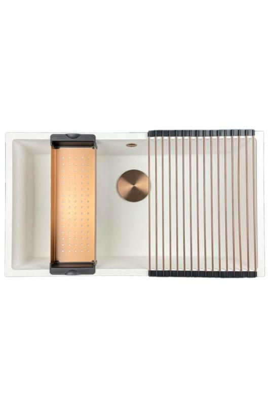 GraniteMy Universal granit stora vita diskbänk 74x40 cm vit ovanpåliggande undermonterad och planmonterad med kopparplugg 1208967162