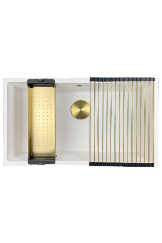 GraniteMy Universal granit stor vit diskho 74x40 cm vit infälld undermonterad och planmonterad med guldplugg 1208967163