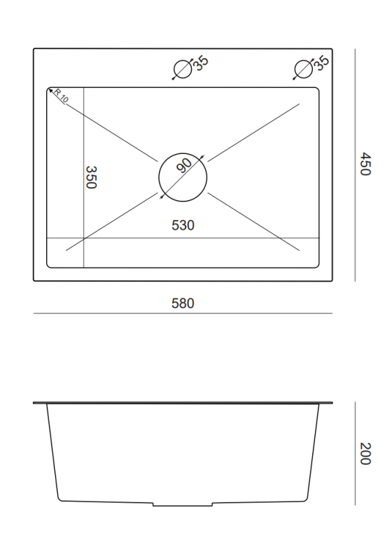 Quadri Dixton 60 svart PVD Nano rostfri stål diskho 580x450 mm med kranhål och tillbehör 1208967195