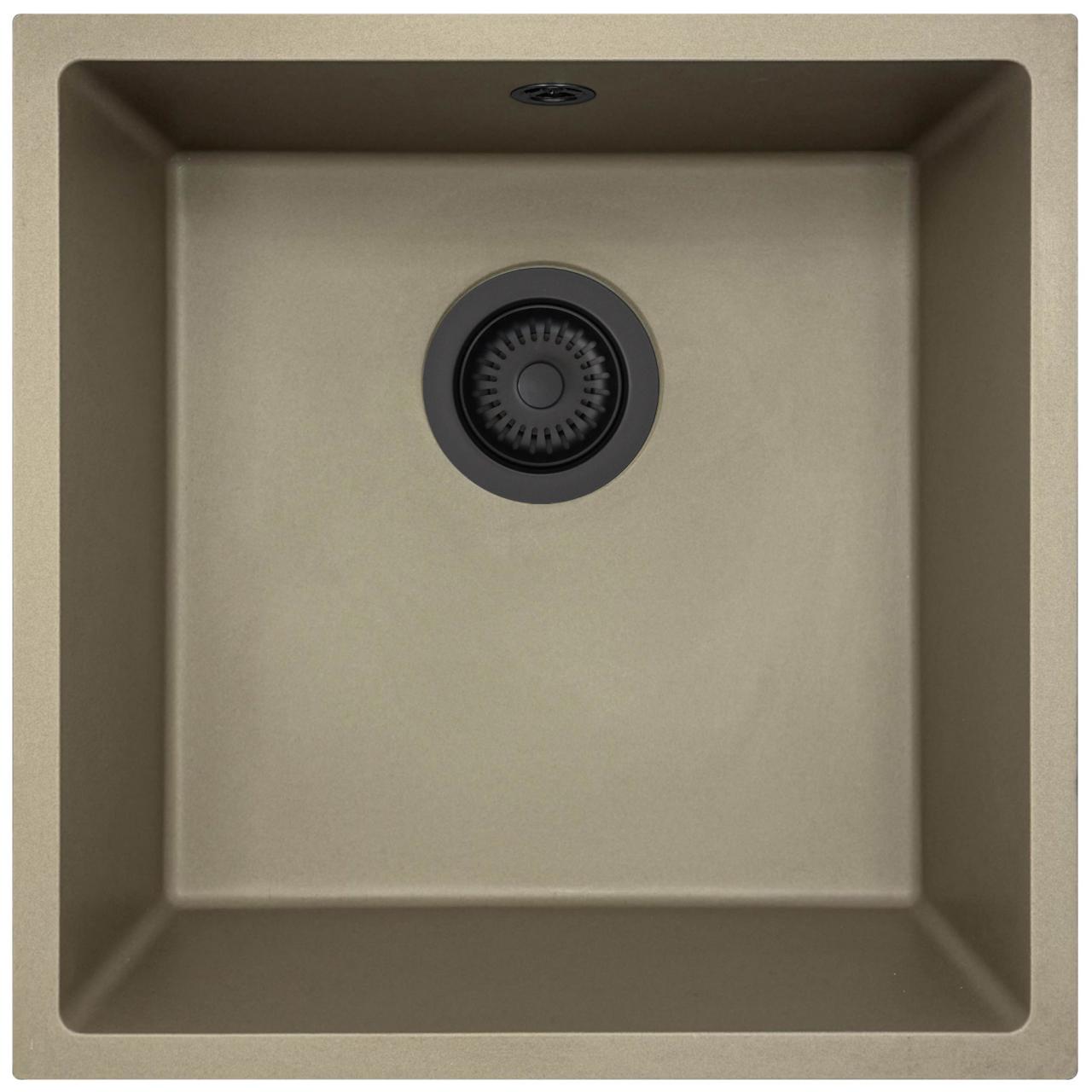 GraniteMy Universal granit taupe diskbänk 40x40 cm för ovanpåliggande, undermonterad och planmonterad med svart plugg 1208967213