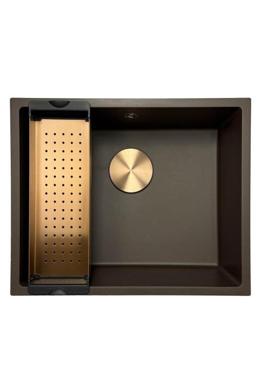 GraniteMy Universell granitkafé-diskbänk 50x40 cm för ovanpåliggande, underlimmad och planlimmad installation med kopparpropp 1208967229