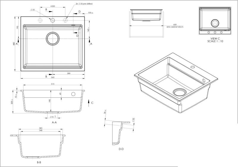 GraniteMy Steam granitdiskho 56x48 cm svart ovanpåliggande med kopparplugg inklusive tillbehör 1208967234