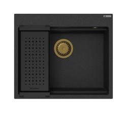 GraniteMy Steam granitho diskbänk 56x48 cm svart toppmonterad med gyllene plugg inklusive tillbehör 1208967235