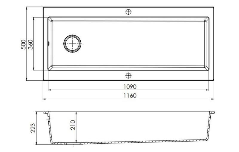 GraniteMy Trog granit mycket stor svart diskho 116x50 cm svart ovanpå med kranhål med kopparplugg 1208967238