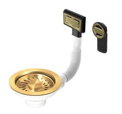 Granitemy korgpluggset PVD borstad guld, avloppsset diskbänk inkl. överflöde runt och rektangulärt 1208967251