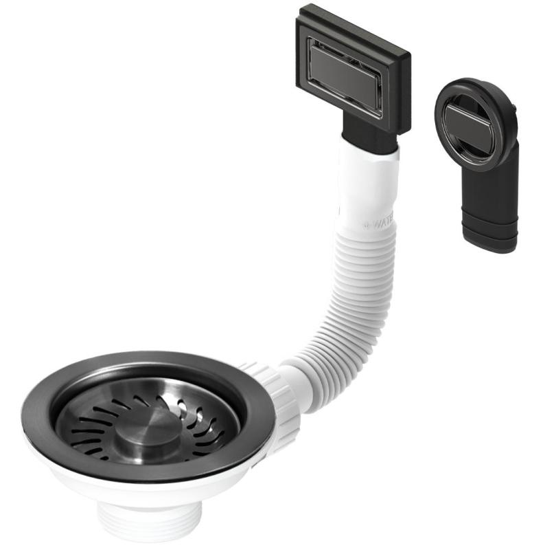 Granitemy korgpluggset PVD borstad gun metal, avloppsats diskbänk inkl. överflöde rund och rektangulär 1208967253