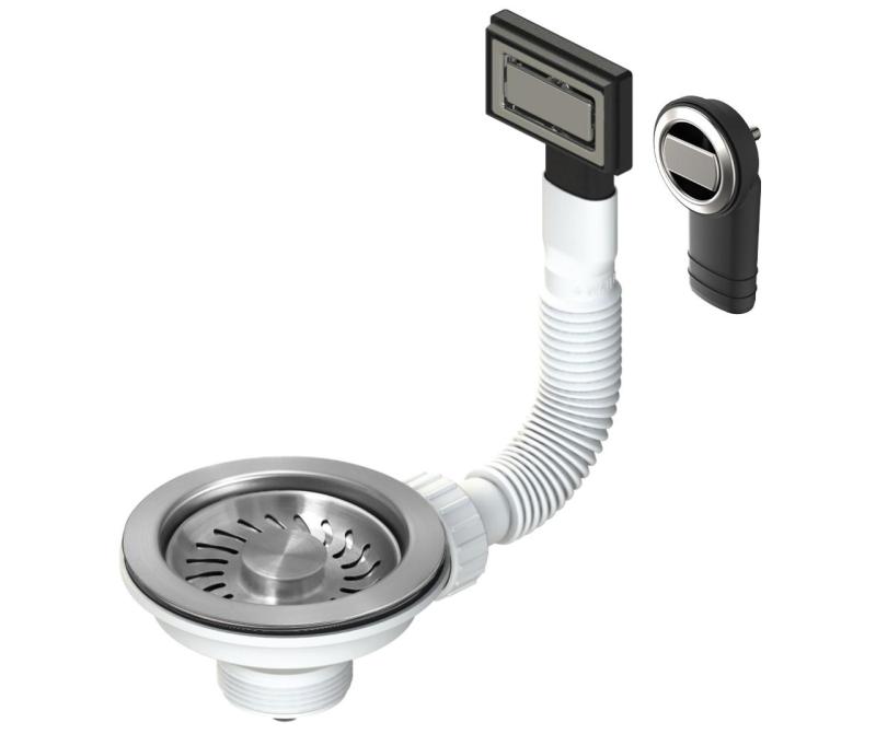 Granitemy korgpluggset borstad RVS, avloppsset diskbänk inkl. översvämning runt och rektangulär 1208967254