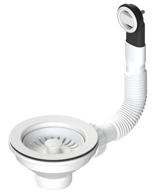 Granitemy korgpluggset matt vitt, avloppsset diskbänk inkl. överflöde runt och rektangulärt 1208967257