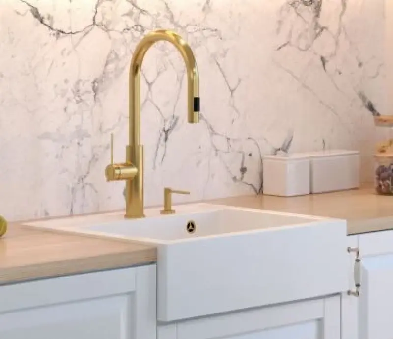 Quadri Gårds Hus lantlig infälld eller ovanpåliggande diskho i granit matt vit med kopparplugg 595x540mm 1208967265