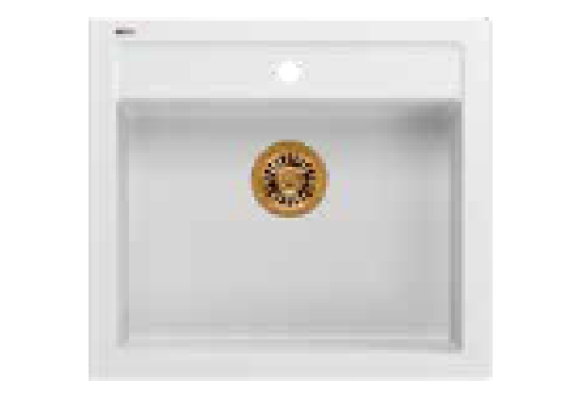 Quadri Gårds Hus lantlig infälld eller ovanpåliggande diskho i granit matt vit med kopparplugg 595x540mm 1208967265