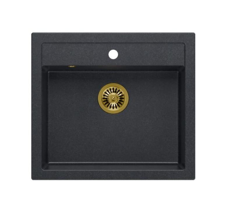 Quadri Farmhouse lantlig nedfälld eller ovanpåliggande granitho antracit med gyllene plugg 595x540mm 1208967267