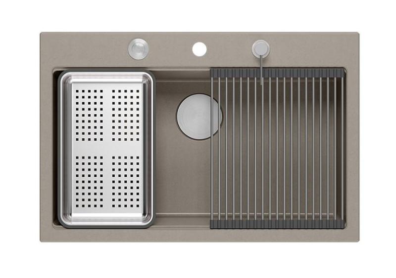 Quadri Hard Rock taupe granit infällningsdiskho stor 76x50 cm inklusive rostfri plugg och tillbehör 1208967270