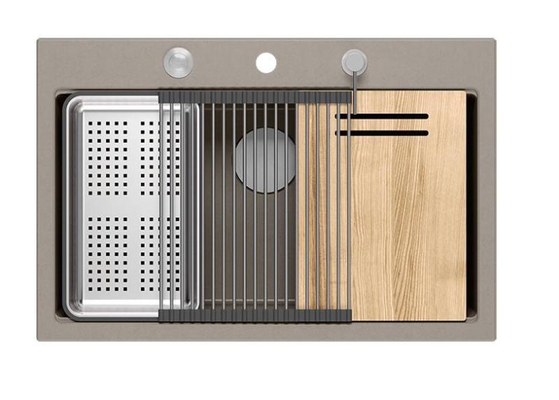 Quadri Hard Rock taupe granit infällningsdiskho stor 76x50 cm inklusive rostfri plugg och tillbehör 1208967270