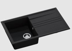 GraniteMy Vesi extra grund inbyggd svart diskho i granit 86x50cm med avrinningsyta, vändbar med rostfri plugg 1208967279