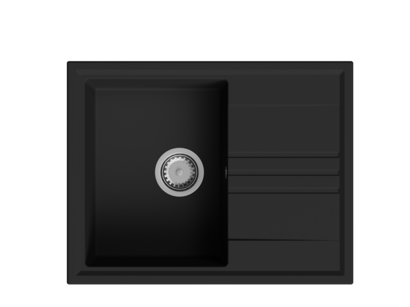 GraniteMy Vesi granit uppbyggnad svart diskbänk 64x50cm med avrinning omvändbar med rostfritt stål plugg 1208967280