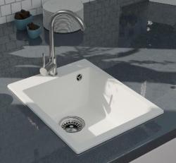 GraniteMy Bremen granit vit diskho 40x50 cm vit ovanpåliggande, undermonterad och planmonterad med kranhål och rostfri plugg 1208967284