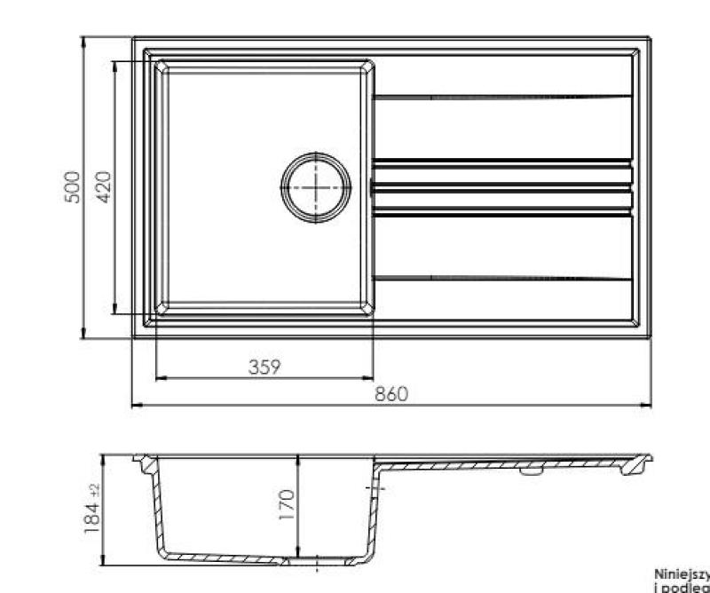 GraniteMy Vesi granit överbyggnad svart diskho 86x50cm med droppkant omvändbar med kopparplugg 1208967290