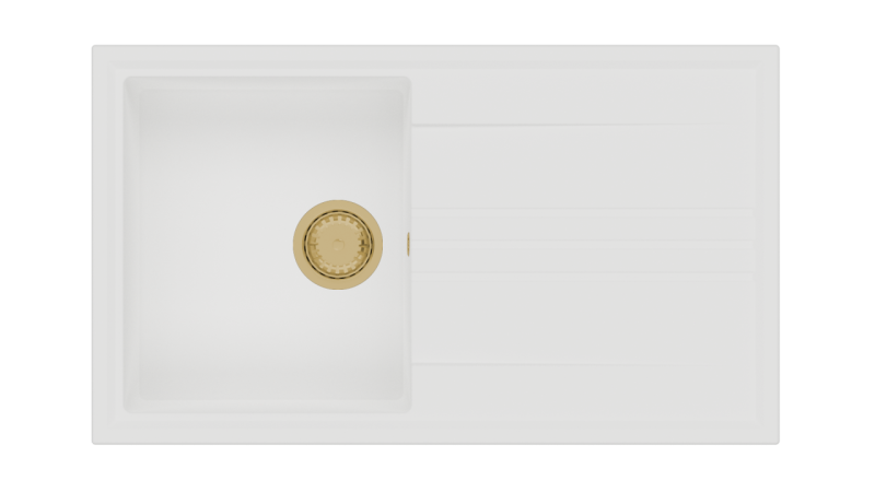 GraniteMy Vesi granit toppmonterad vit diskho 86x50cm med droppskydd, omvändbar med gyllene plugg 1208967293