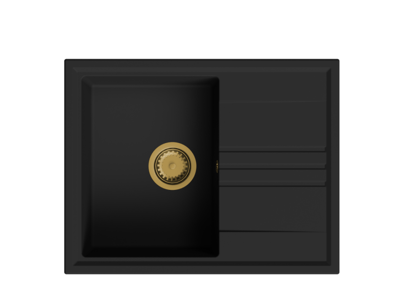 GraniteMy Vesi granit uppbyggnad svart diskho 64x50cm med dropp reversibel med guldplugg 1208967296