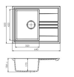 GraniteMy Vesi extra grund granit infälld svart diskho 64x50cm med avrinningsyta och vändbar med kopparplugg 1208967297