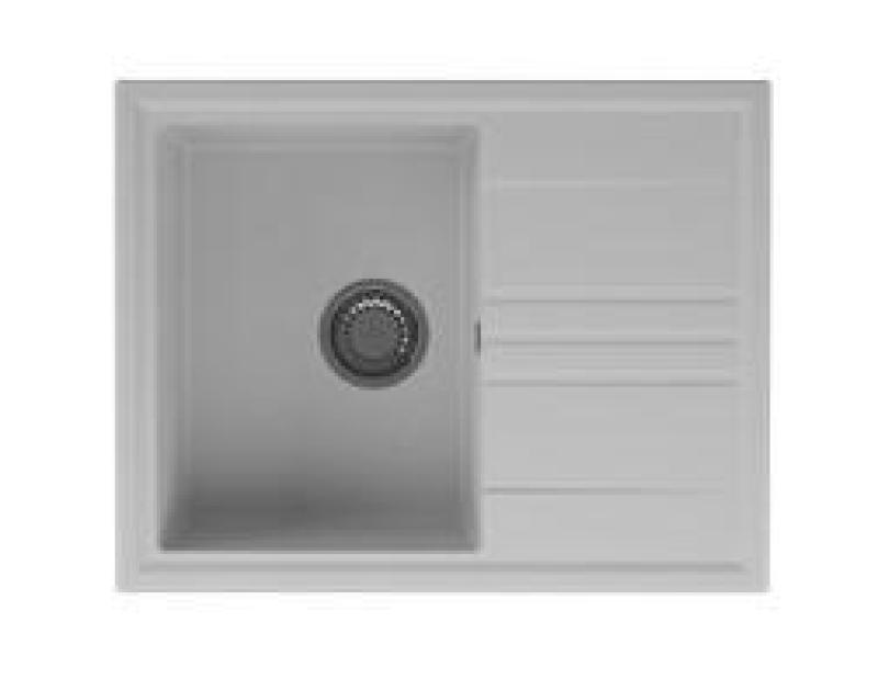 GraniteMy Vesi granit ovanpåliggande vit diskho 64x50cm med avrinningsyta, omvändbar med rostfri plugg 1208967298