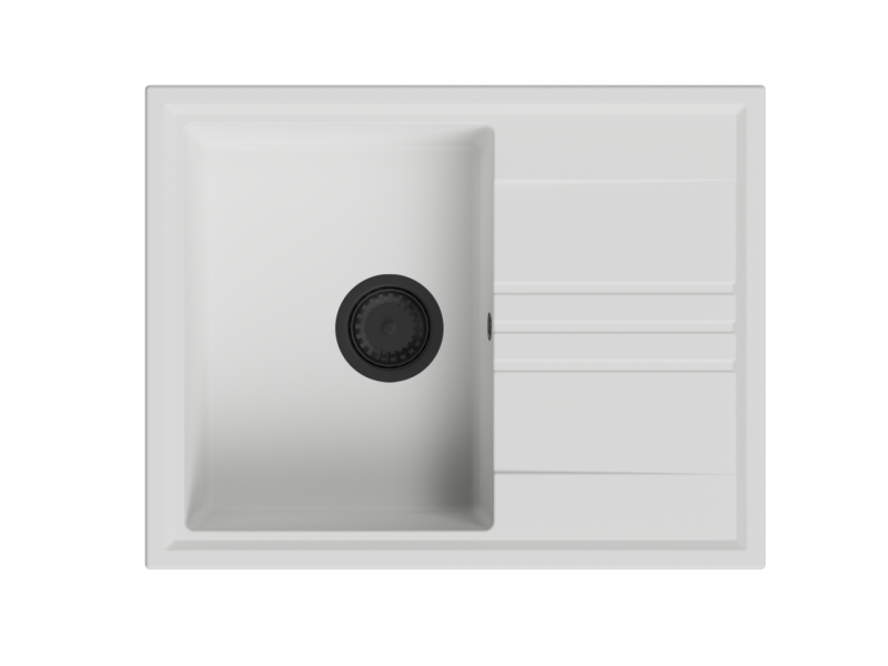GraniteMy Vesi granit toppmonterad vit diskho 64x50cm med avrinning omvändbar med svart plugg 1208967299