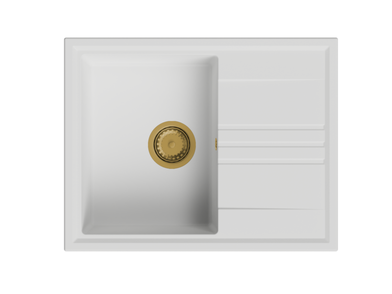 GraniteMy Vesi granit toppmonterad vit diskho 64x50cm med droppbar omvändbar med guld (borstad mässing) plugg 1208967300