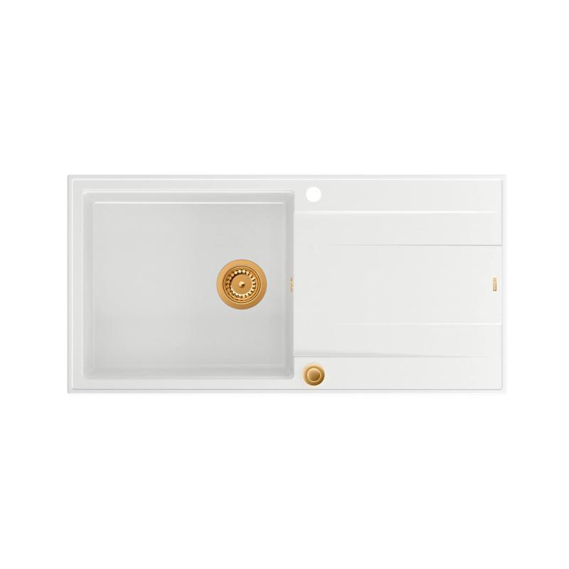 Quadri Luton vit granit diskbänk med avrinning, vändbar 100x50cm med kopparplugg 1208967318