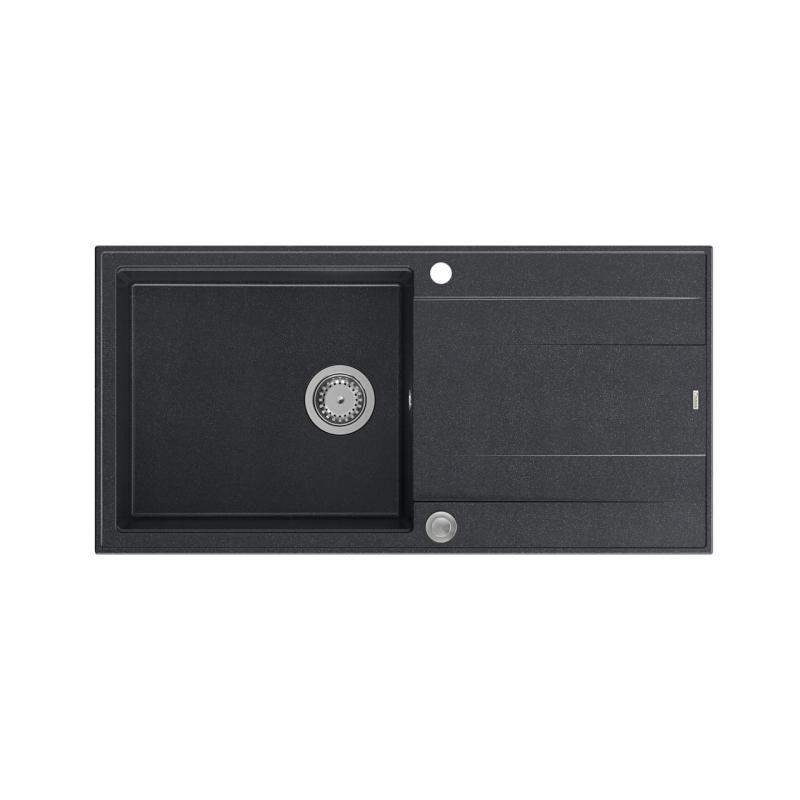 Quadri Luton antracit granit diskho med avrinningsyta vändbar 100x50 cm med rostfri propp 1208967320