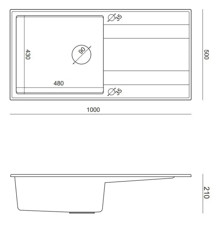 Quadri Luton antracit granit diskho med avrinningsyta vändbar 100x50 cm med rostfri propp 1208967320