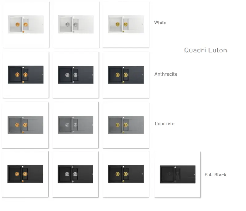Quadri Luton svart granit stor påläggningsdiskho med avrinning, vändbar 86x50 cm med guldplugg 1208967327