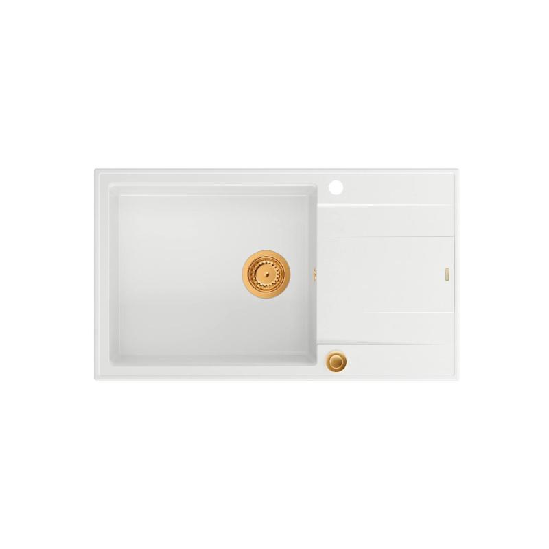 Quadri Luton vit granit stor ovanpåliggande diskho med avrinningsyta omvändbar 86x50cm med kopparplugg 1208967328