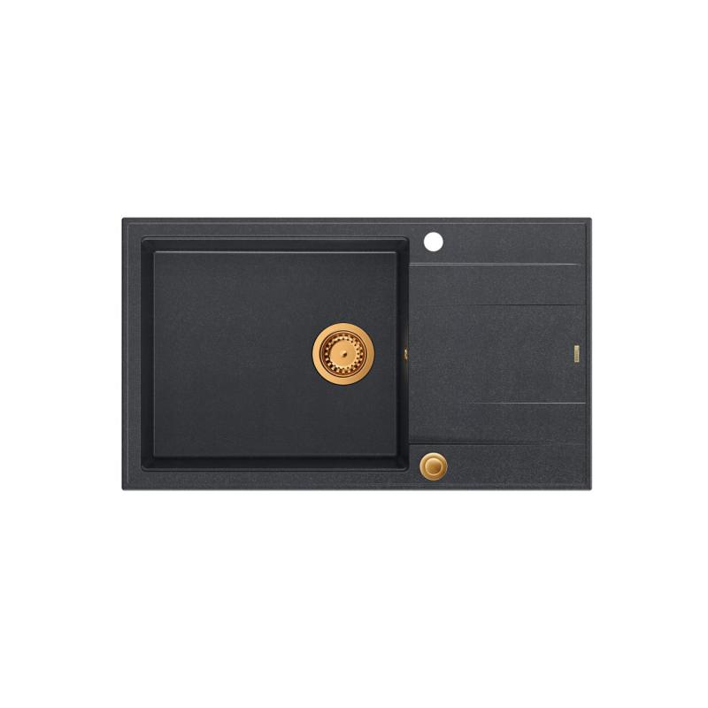 Quadri Luton antracit granit stor ovanpåliggande diskho med avrinning, vändbar 86x50cm med kopparplugg 1208967335