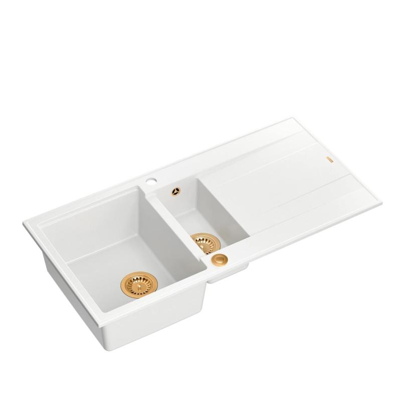 Quadri Luton vit granit infälld diskho 1,5 ho med avrinningsyta vändbar 100x50cm med kopparpropp 1208967349
