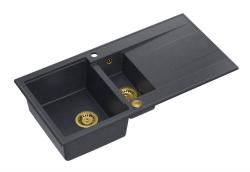 Quadri Luton antracit granit inbyggd 1,5 diskho med avrinning omvändbar 100x50cm med guldplugg 1208967354