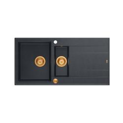 Quadri Luton antracit granit infällningsdiskho 1,5 vask med avtappningsyta vändbar 100x50cm med kopparplugg 1208967355