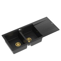 Quadri Luton överlägg dubbel granit diskho svart med avrinningsdel 116x50 cm med guldplugg 1208967356